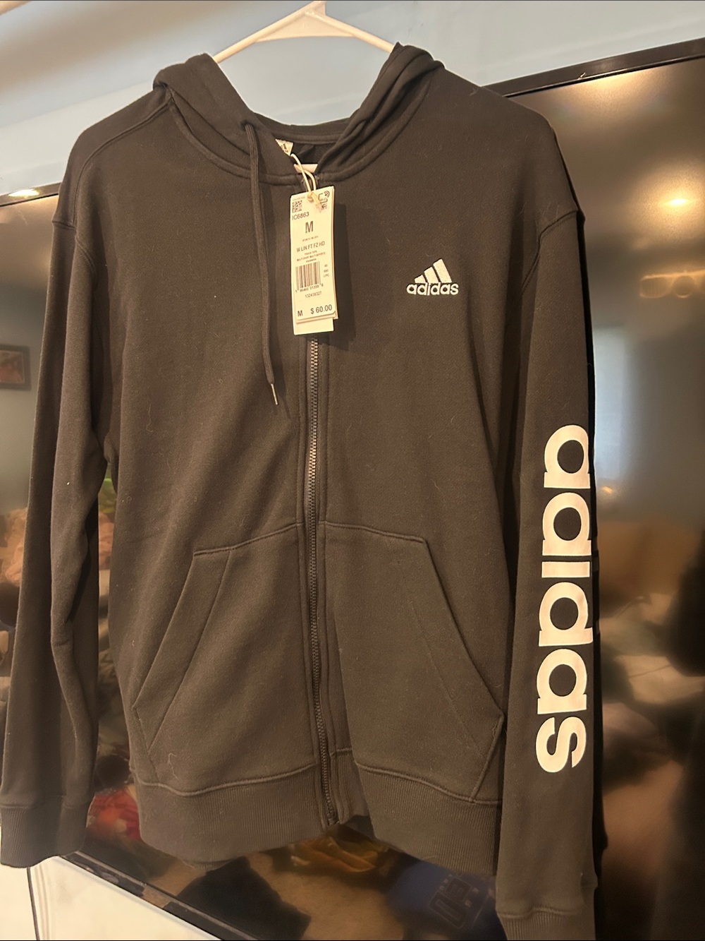 adidas Black Zip-Up Hoodie with White Sleeve Logo